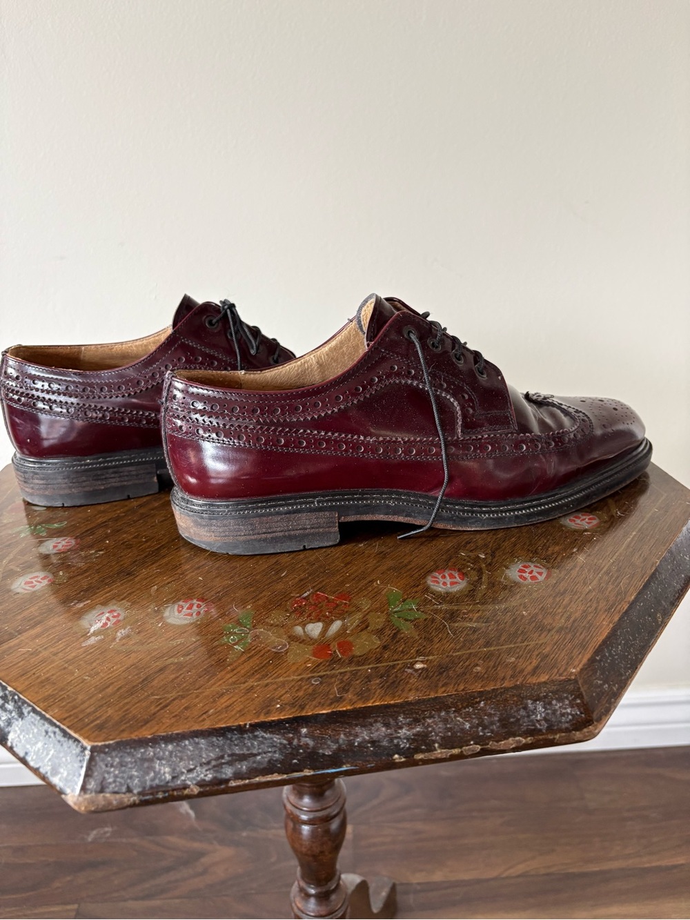Men's Leather Wingtip Derby Shoes in Deep Wine